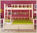 高低子母床实木儿童床直梯上下铺可拆分双层床带书架组合储物床