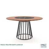 北欧现代简约风情设计师新款高质家具大理石转盘胡桃木圆形餐桌台