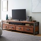 美式复古实木电视柜 做旧铁艺电视柜 定做带抽屉电视桌客厅储物柜