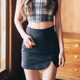 包臀裙短裙子2016夏季新款韩版女装高腰修身显瘦开叉不规则半身裙