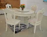 欧式白色 天然大理石实木橡木 旋转餐台圆桌 餐桌椅组合饭桌特价