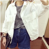 韩版学院风工装外套短款纯色大口袋BF宽松夹克衫秋百搭女长袖