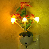 蘑菇小夜灯节能创意插电床头小台灯光感盆景生日礼物 中秋节感应