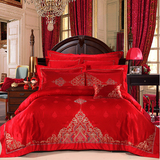 家纺全棉床上用品婚庆大红四件套多件套结婚床品4 6 8 10件套包邮