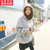 韩国代购大码女装秋冬卫衣女套头连帽中长款纯棉纯色外套蝙蝠袖潮