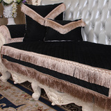 罗迪妮 欧式皮沙发垫防滑四季 加厚布艺沙发套奢华黑色沙发垫定做