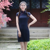 少女学生短袖改良旗袍夏季纯色民国中国风休闲演出纯色棉麻亚麻