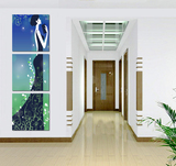 简约现代客厅过道走廊玄关装饰画竖款三联画美女人物水晶画无框画