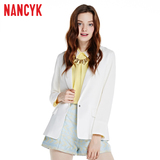 Nancyk春装新品修身九分袖西装领短款OL女王气质白色外套