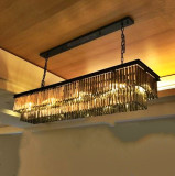 美式铁艺复古水晶客厅餐厅酒店别墅灯创意个性北欧式长方形吊灯
