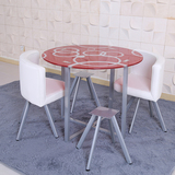 钢化玻璃餐桌椅组合一桌两椅咖啡台方圆店铺用桌时尚餐桌洽谈餐椅
