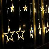 日星星彩灯闪灯串灯房间创意背景装饰挂灯LED五角星窗帘冰条灯节