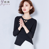 2016秋季女装新款韩版修身纯色长袖打底衫女休闲短款圆领T恤上衣