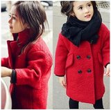 韩国童装女童冬季呢子外套儿童中长款加厚加绒羊毛呢大衣新品