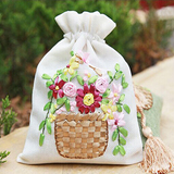 布艺俐娜2016抱枕套田园靠垫植物花卉十字绣套件丝带绣彩麻抽包