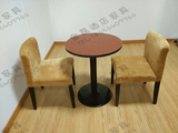 现代咖啡厅桌椅奶茶甜品店桌椅西餐厅果绿布皮艺餐桌椅组合小圆桌