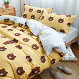 北欧简约韩式小熊清新床上用品卡通纯棉全棉床单四件套宿舍三件套