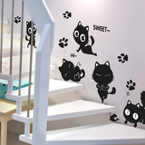 可爱儿童房贴画卧室猫咪楼梯墙壁装饰自粘卡通玄关客厅壁纸墙贴纸