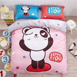 纯棉熊猫儿童卡通三件套全棉斜纹床上四件套1.8/2.0m床单被套学生