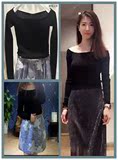 DAZZLE地素2016春款女装黑色性感修身针织衫上衣2M1E424正品代购