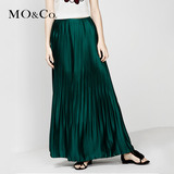 MO&Co.百褶裙半身裙长款纯色2016夏装新款女裙绿色MA162SKT59moco