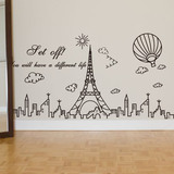 可移除墙贴纸贴画客厅沙发书房墙壁装饰线条创意简约建筑铁塔气球