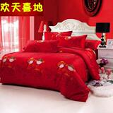 床上用品全棉磨毛纯棉婚庆1.8四件套秋冬韩式大红色4件套床单被套