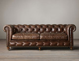 美式复古皮艺拉扣沙发法式新古典欧式真皮大小户型客厅单双三人