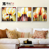 78九 手绘装饰画花卉油画卧室客厅画沙发背景横版花卉组合三拼画