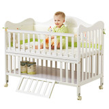 霖贝儿婴儿床实木白色欧式宝宝床可变书桌多功能婴儿床儿童床bb床