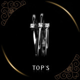 TOPS拓斯原创设计戒指925银镀铂金镶钻欧美简约三颗连钻女戒新款