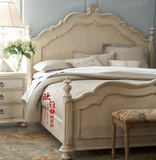 美式实木双人床 法式复古做旧白1.8米床 橡木床 别墅样板房家具