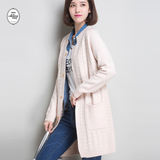 100%羊毛衫 女秋冬新款韩版宽松纯色中长款加厚毛衣外套开衫保暖