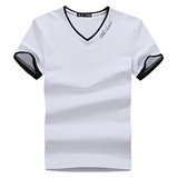 韩版夏季男士短袖T恤V领纯棉修身纯色半袖青少年男装体恤鸡心领潮