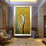 欧式手绘厚油抽象发财树油画家居客厅走廊玄关竖版装饰画过道挂画