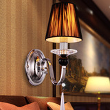 现代单头双头欧式壁灯 餐厅卧室客厅过道水晶壁灯饰 布艺灯罩灯具