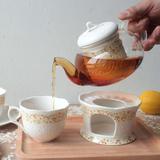 陶瓷玻璃花茶壶 加热茶具 红茶壶水果茶壶耐热耐高温 下午茶茶具