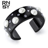 RSNY美国时尚饰品品牌 黑色亚克力树脂珍珠钻石开口手镯手环RS039