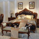 博纳家居 正品萨芬戴家具 欧式高端实木雕刻真皮1.8米双人大床