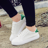 夏季韩版系带女鞋透气网鞋平底小白鞋白色运动板鞋学生休闲鞋单鞋
