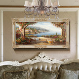 欧美式油画纯手绘油画地中海风景油画会所别墅客厅装饰画有框挂画