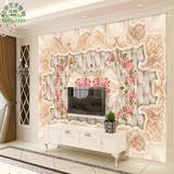 背景墙壁纸欧式3d立体软包墙纸玫瑰花大型影视墙无缝壁画客厅电视