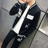 卫衣男秋冬季青少年韩版运动套装男士休闲立领开衫棒球服卫衣套装