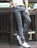 2015年新款男士韩版牛仔裤修身弹力小脚裤青春休闲紧身铅笔裤烟灰