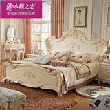 木槿之恋彩绘床简单欧法式奢华白色实木1.8米1.5双人白色卧室家具
