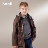商场同款 安奈儿童装冬装男童风衣中长款 连帽加绒外套AB445410