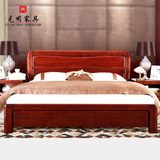 光明家具 现代中式全实木水曲柳双人床1.8米 简约卧室婚床实木床