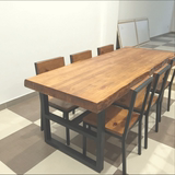长桌咖啡餐厅桌椅榆木美式lofe风实木餐桌椅组合复古铁艺餐桌原木