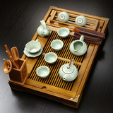 汇享 汝窑茶具套装特价整套功夫茶具茶盘实木陶瓷茶台茶海套装