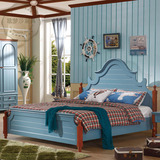 地中海蓝色实木床田园风格环保欧式床双人床1.8米/1.5米床公主床